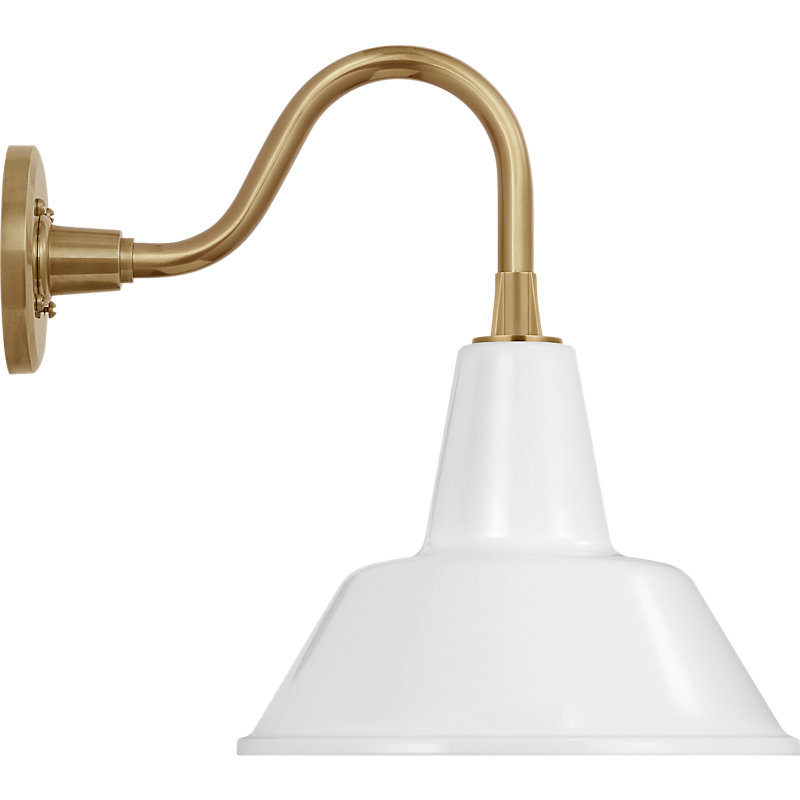Thomas O'Brien 1 - Light Outdoor Barn Light, Hand-Rubbed Antique Brass, White, 15.5" H x 16.75" W x 12.5" D