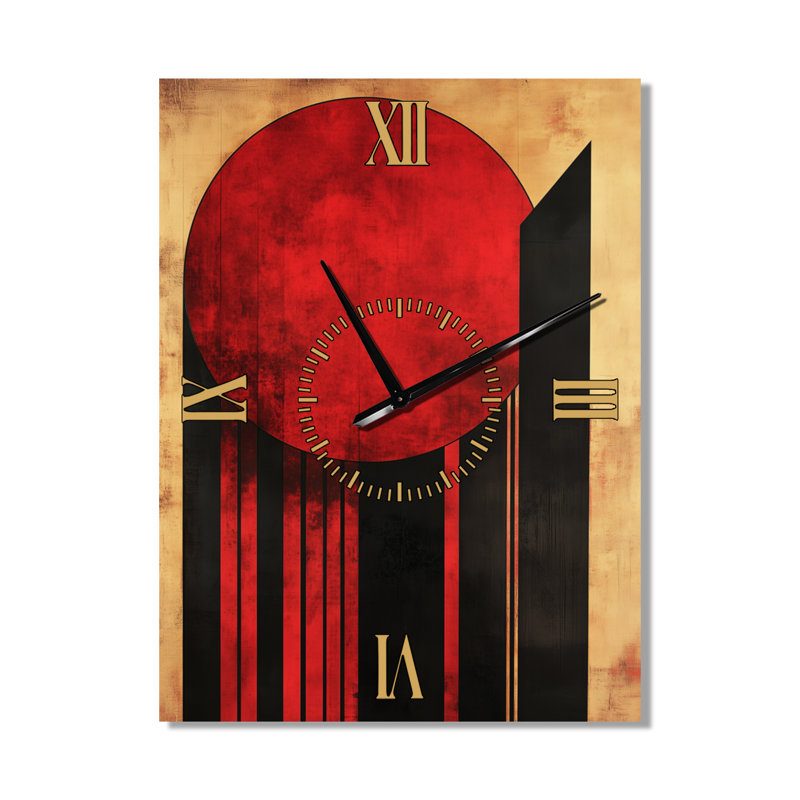 Cercle Rouge dans Revolution II - Horloge murale géométrique silencieuse, H 32 po x l 24 po - Rectangle