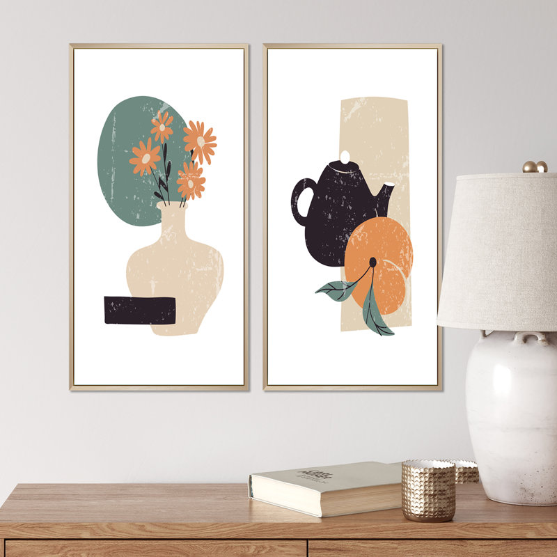 «Retro House Decor Still Life I», ensemble de 2 impressions, H 20 po x l 24 po x P 1 po, Toile avec cadre brun