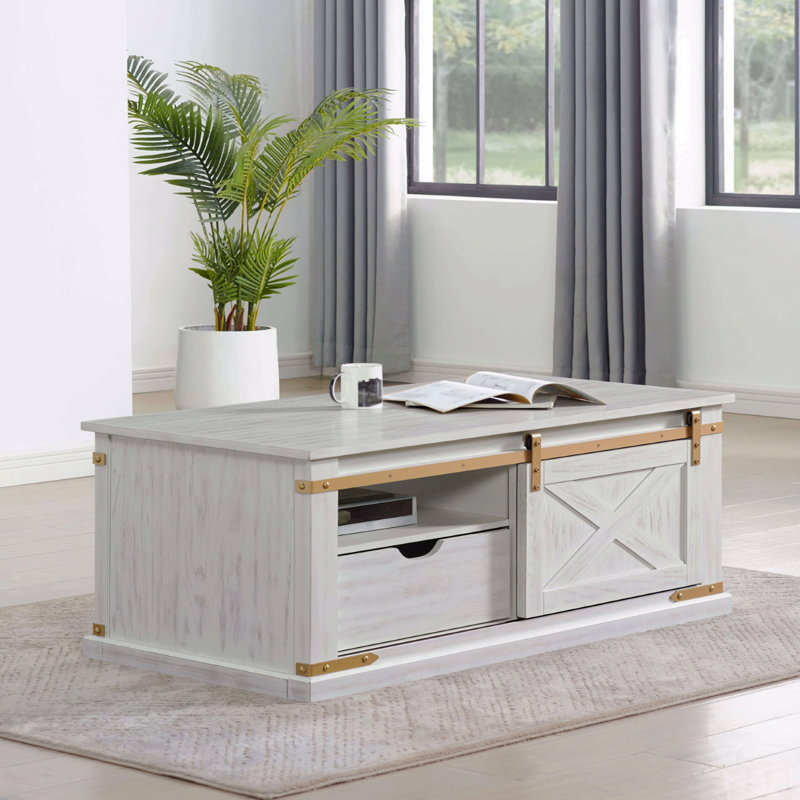 Table basse 1 pièce avec tablettes ouvertes
