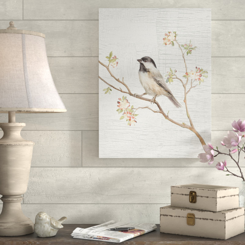«Black Cappé Chickadee Vintage», reproduction de peinture acrylique sur toile tendue, H 19 po x l 14 po
