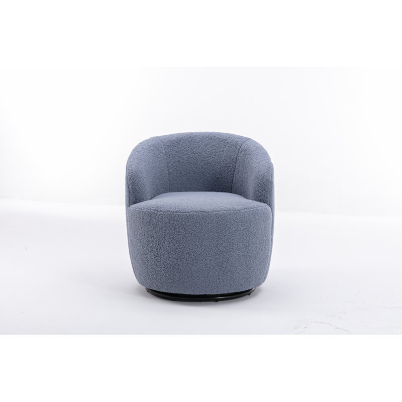 Swivel Accent Armchair Barrel Chair With Powder Coating Metal Ring, Light Blue Wool