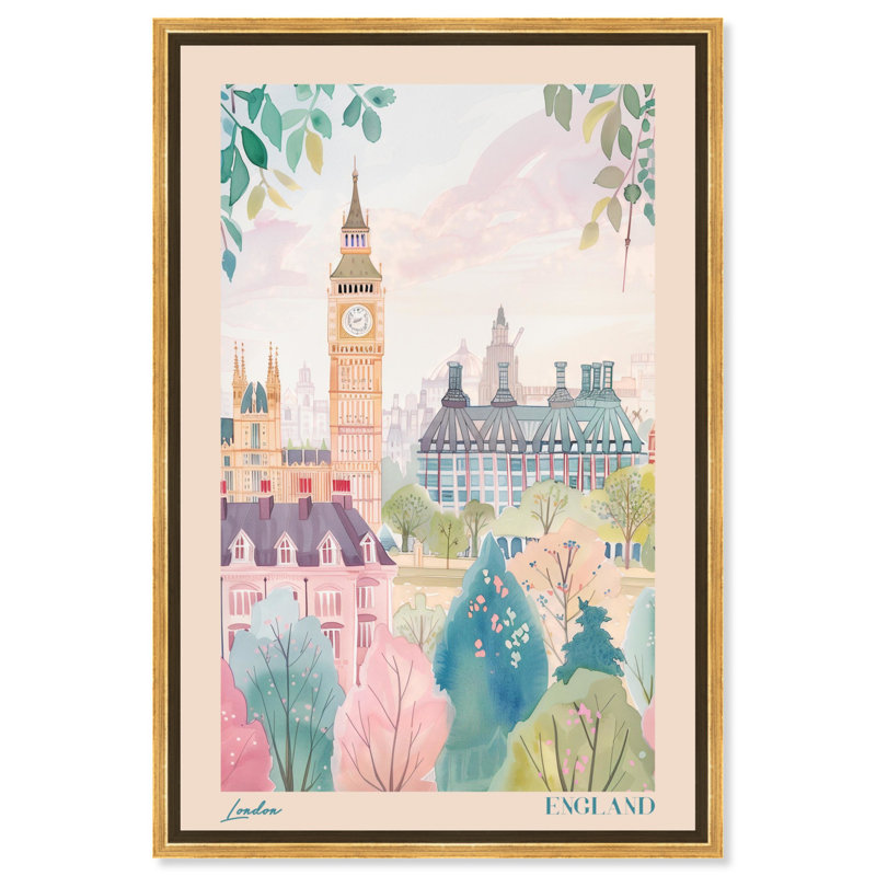 «Soft Spring London», toile de voyage par Art Remedy, H 16 po x l 11 po, Cadre argenté