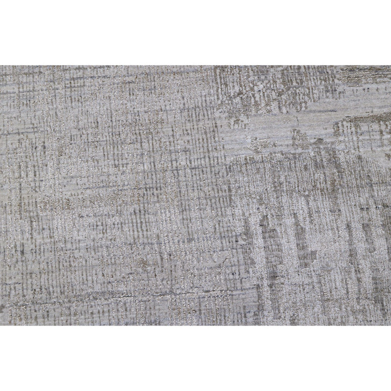 Tapis gris noué à la main, Rectangle de 10 pi x 14 pi
