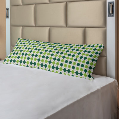 Ambesonne Geometric Body Pillow Case Cover With Zipper, Classical Diamond Line Pattern With Dotted Lines Vintage Design, Decorative Accent Long Pillowcase, 21" X 54", Lime Green Dark Green