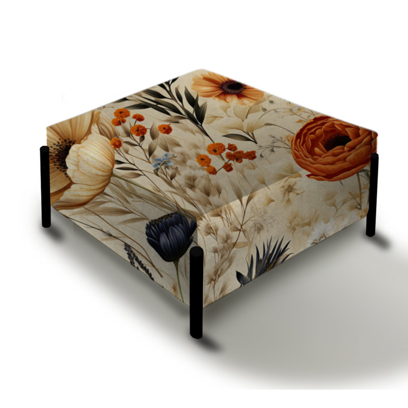 Beige Vintage Chic Flower Pattern - Floral Large Square Ottoman