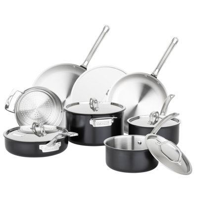 Viking 12pc Cast Black 3-Ply Stainess Steel Cookware Set with Metal Lids