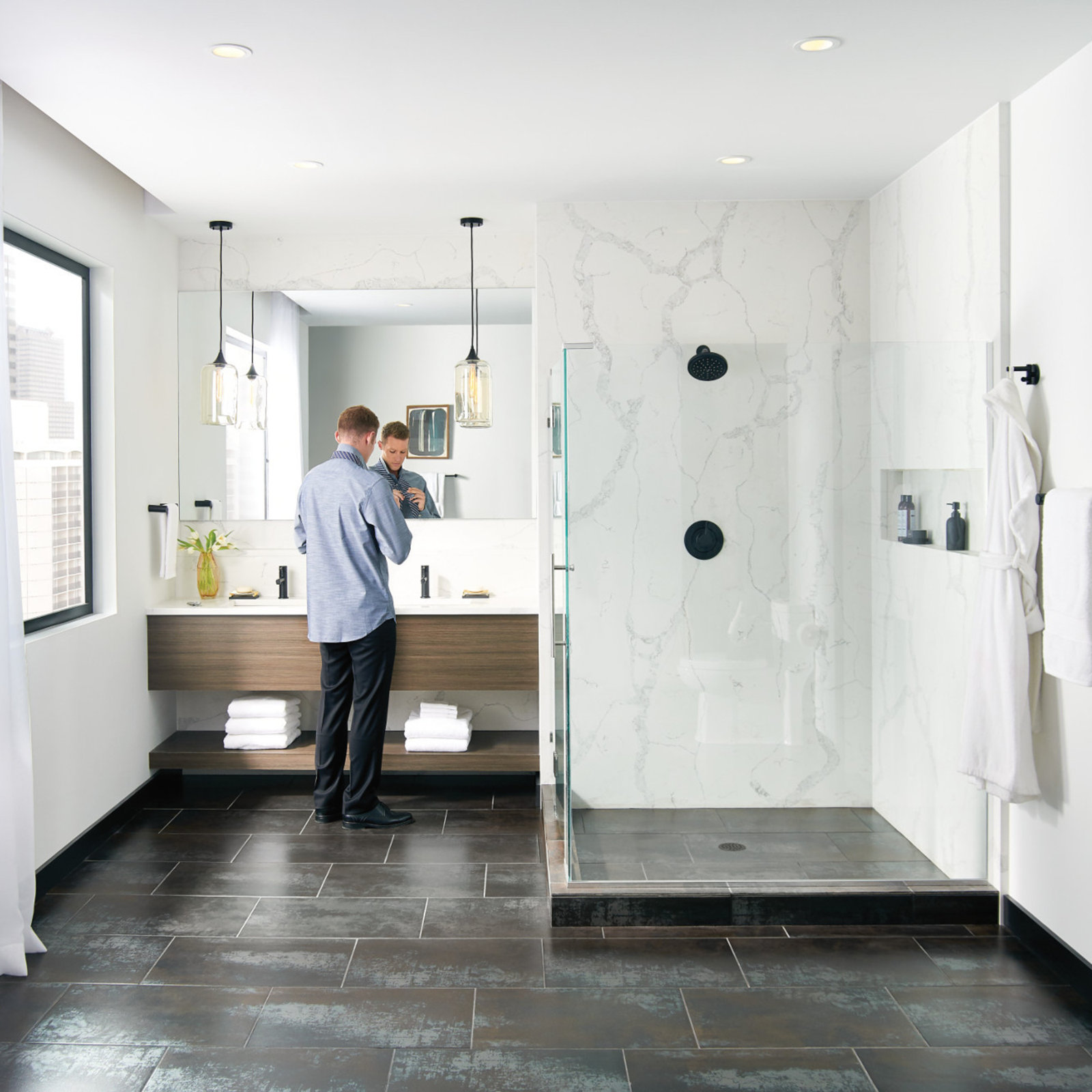 Align Posi-Temp Shower Arm with Valve Trim, Matte Black