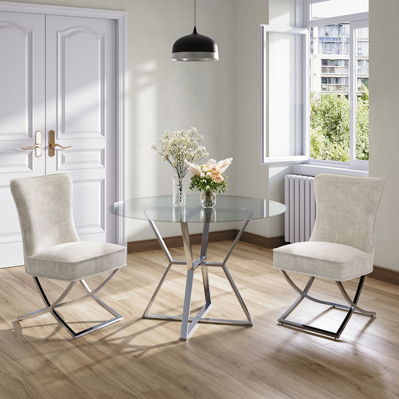 Geneva Upholstered Dining Chairs with Metal Base, Beige