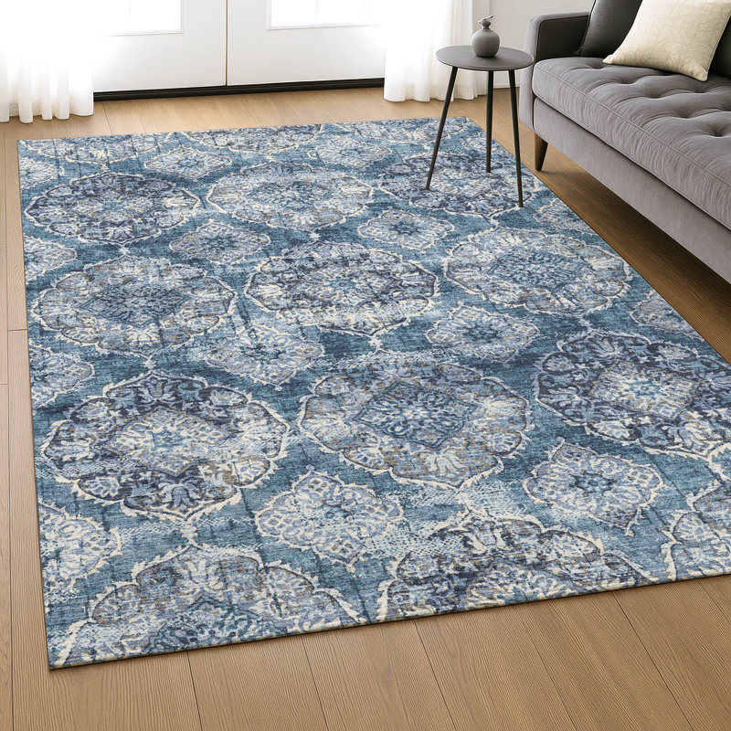 Premium Machine Washable Mayfield AMF2196 panel Rug, Denim, 2'6" x 3'10"