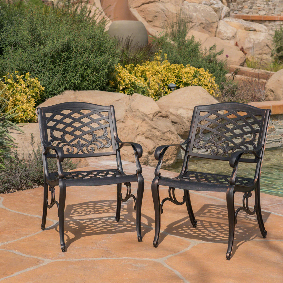 Jeannine Metal Outdoor Dining Armchair (Set of 2) Fleur De Lis Living 