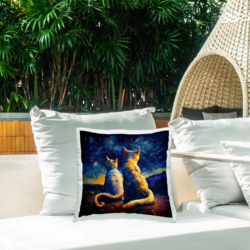 Coussin extérieur Swirled Night Sky Cats par Svetlana Aleynikova