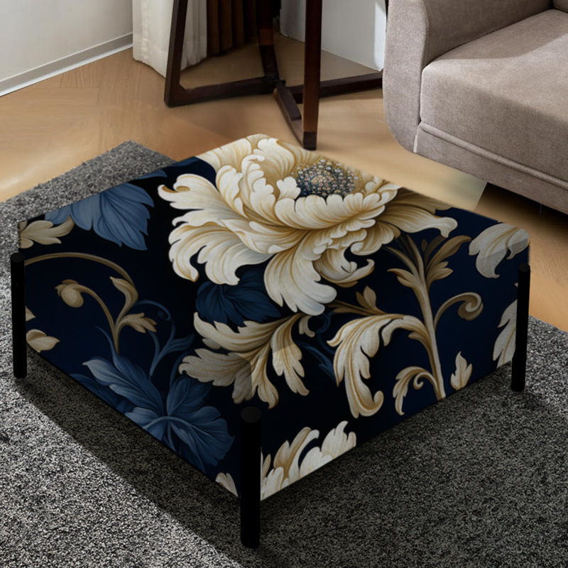 Grand pivoines bleues avec motif de damas royal
