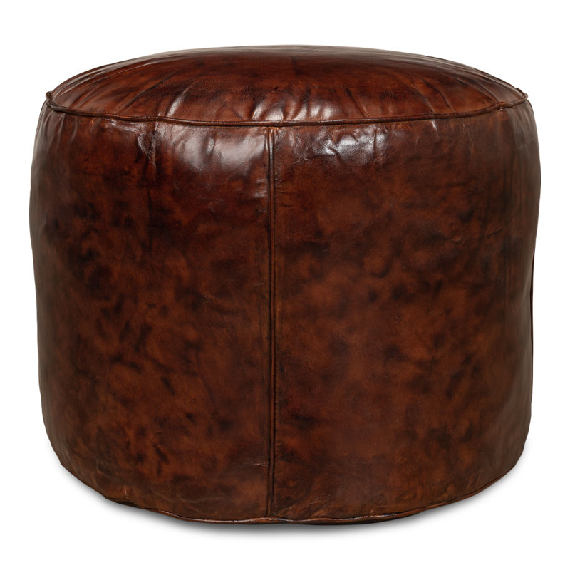 Pouf en cuir Pryce Soccer Ball, Cuir véritable brun