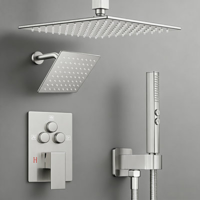 Ceiling Mount 12 Inch Shower Head With Wall Mount 6 Inch Shower Head And 2 In 1 Handheld Spray