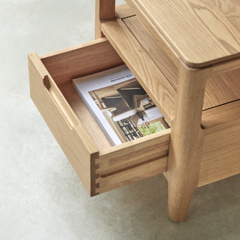 Arto 45cm W Solid Wood Bedside Table, Oak
