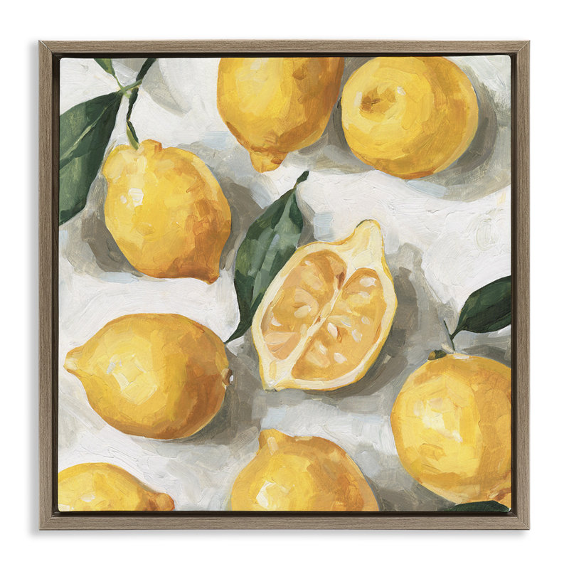 «Citrus Lemons Over White», art mural encadré flottant par Emma Caroline, Cadre flottant orme Montalcino, H 18 po x l 18 po