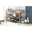 Lit mezzanine gris avec bureau - armoire 2 tiroirs en bois et zone d'écriture en bois massif gris, armoire solide depuis plus de 6 ans-391257391