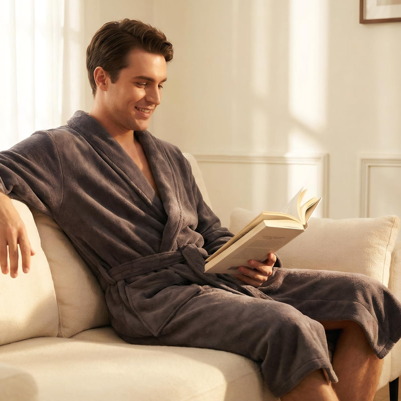 100% Cotton Terry Bathrobe（Dark grey）, Charcoal Gray