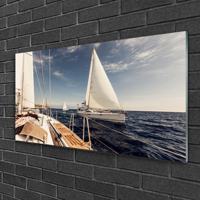 Landscape Boats Sea - Unframed Photograph on Glass