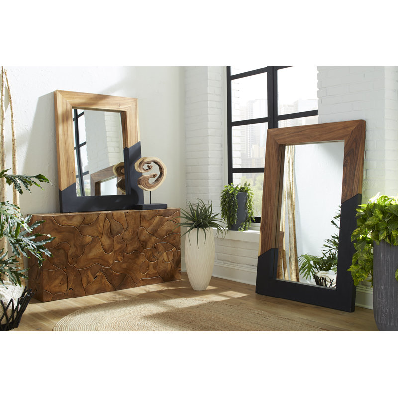 Miroir géométrique en bois, H 46 po x l 36 po x P 3 po, Naturel / Noir