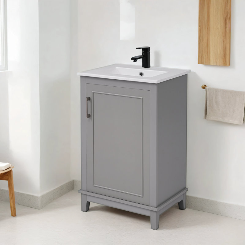 Malena 20'' Single Bathroom Vanity with Ceramic Top, Gray