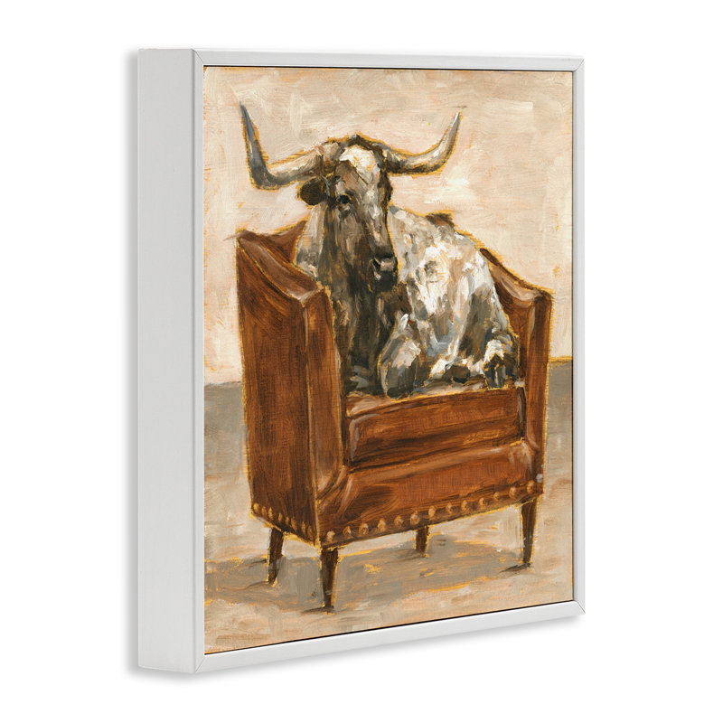 «Brown Bull Resting» par Ethan Harper - reproduction d'art, Giclée encadrée blanc bord de mer, H 17 po x l 17 po