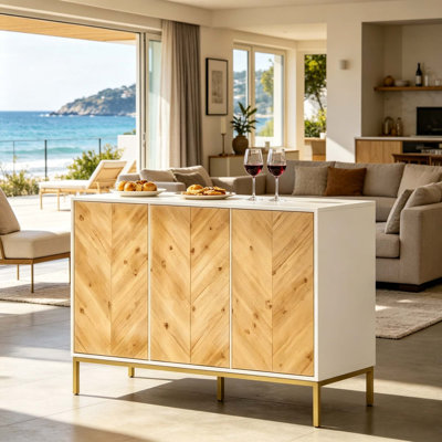 Armoire de rangement rustique à chevrons avec système d'ouverture par pression