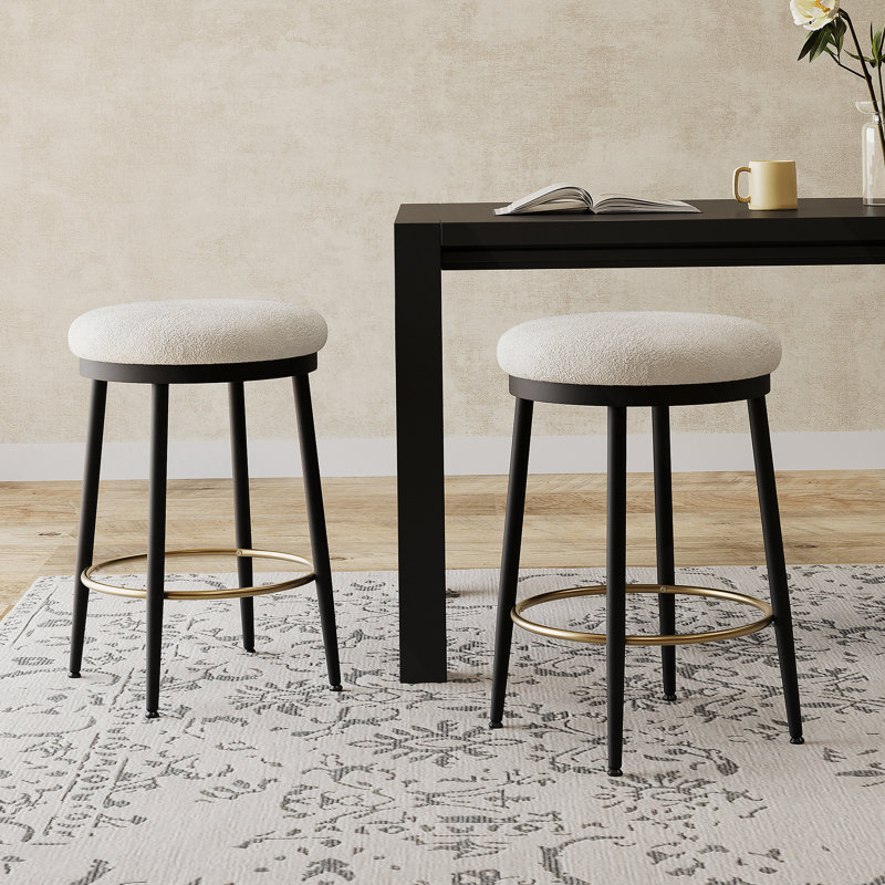 Ensemble de deux tabourets de comptoir modernes avec structure en fer, coussin éponge, repose-pieds, idéal pour la cuisine, la chambre à coucher et la salle à manger