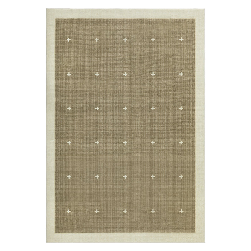 Modern Geometric Rug – Bordered Jute Carpet for Hallway, Entryway, Kitchen, Bathroom, Office – Non-Slip, Low Pile, Machine Washable – Cross Dot Motifs