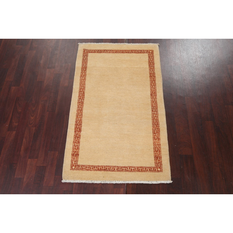 Tapis beige noué à la main de conception unique 3 pi 1 po x 5 pi 1 po Stratten