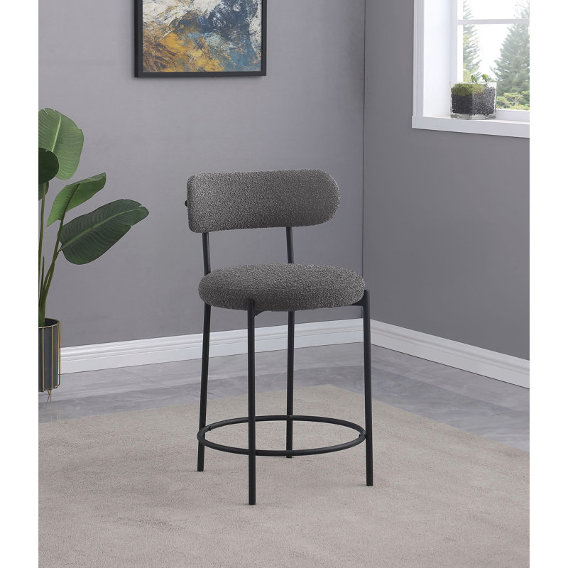 Boucle Upholstered Counter Chair (Set Of 2), Grey