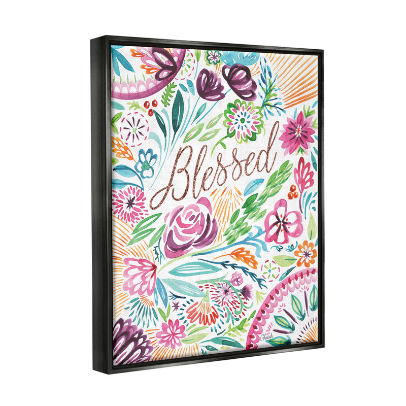 «Blessed Whimsical Flower Shapes» par Sally Swatland - impression, Cadre flottant noir de jais, H 31 po x l 25 po x P 1,7 po