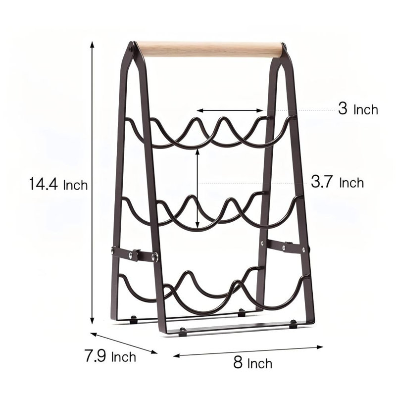 Étagère à vin autoportante en bois pour 6 bouteilles, porte-bouteille à 3 niveaux pour comptoir de bar, meuble de cuisine ou cave à vin. Aucun assemblage requis (noir).