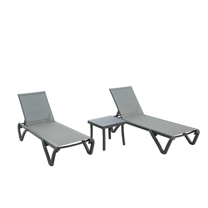 3-Piece Adjustable Patio Lounge Set - Aluminum & Polypropylene Chairs with Table(2 Lounge Chair+1 Table), Gray