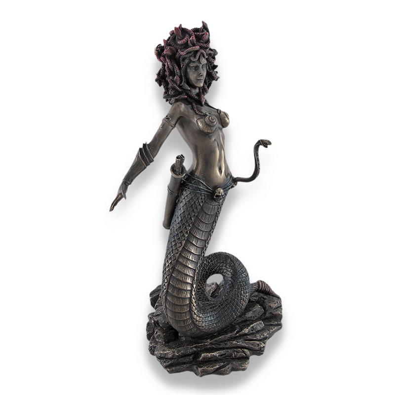 Statue de Méduse (mythologie grecque), arc et flèches à double serpent, résine coulée bronze, 23 cm de hauteur