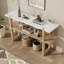 Console étroite avec plateau en marbre, table de hall d'entrée rétro avec tablette ouverte pour le couloir et le salon-2032026065