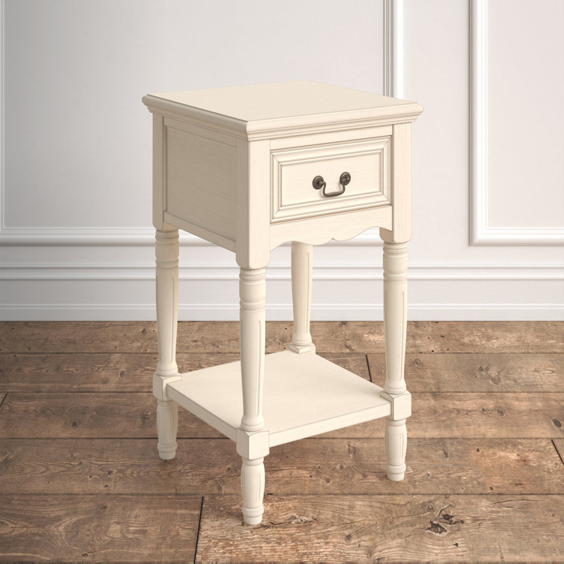 Antiqued White Solid Hardwood 29" French-Inspired Nightstand