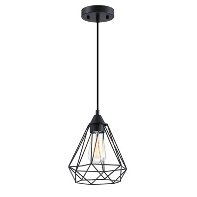 1-Light Pendant With Black Finish And Steel Cage Shade