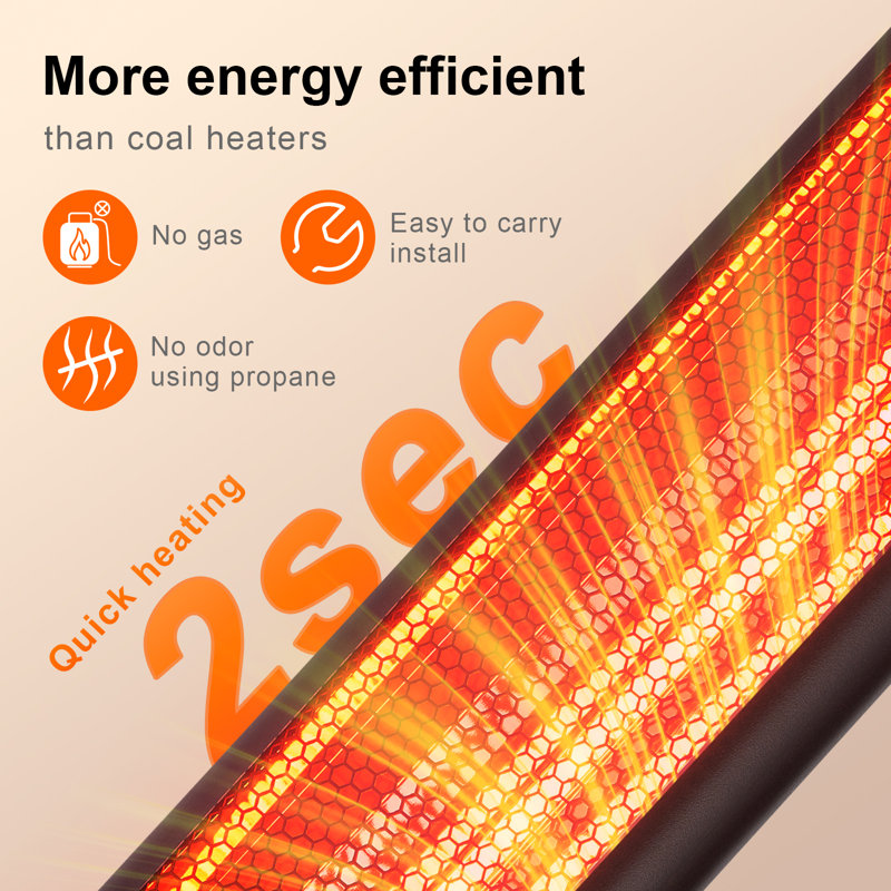 Black Electric Outdoor Infrared Patio Heater with Adjustable Heat Levels