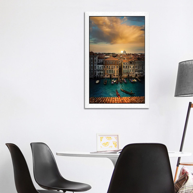 Sunset In Venice by Enzo Romano - Floater Frame Print on Canvas, 101.6 cm H x 66.04 cm W, White Framed 