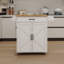 Chariot à roulettes pour îlot de cuisine avec tablettes réglables, porte-serviettes et plateau en bois d'hévéa - blanc