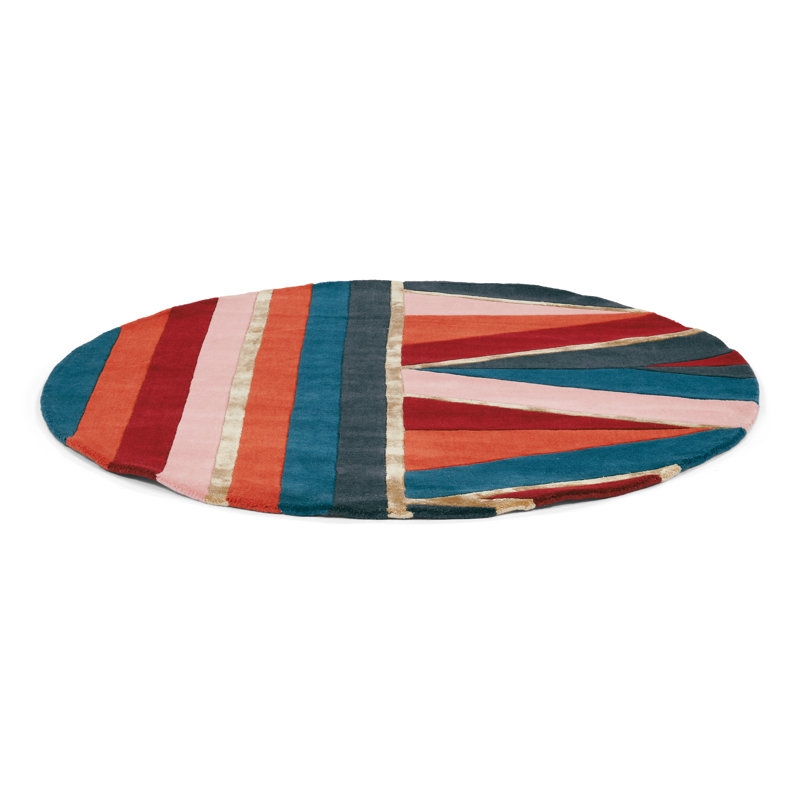 Hand Tufted Area Rug in Red/Blue, Round 4'11"