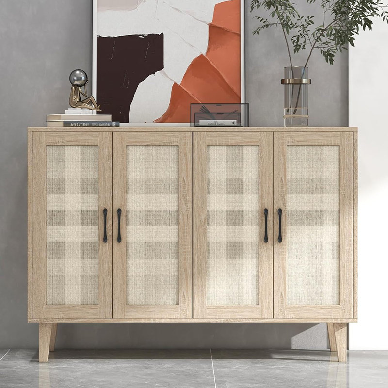 Buffet en rotin avec 4 portes - Bois naturel