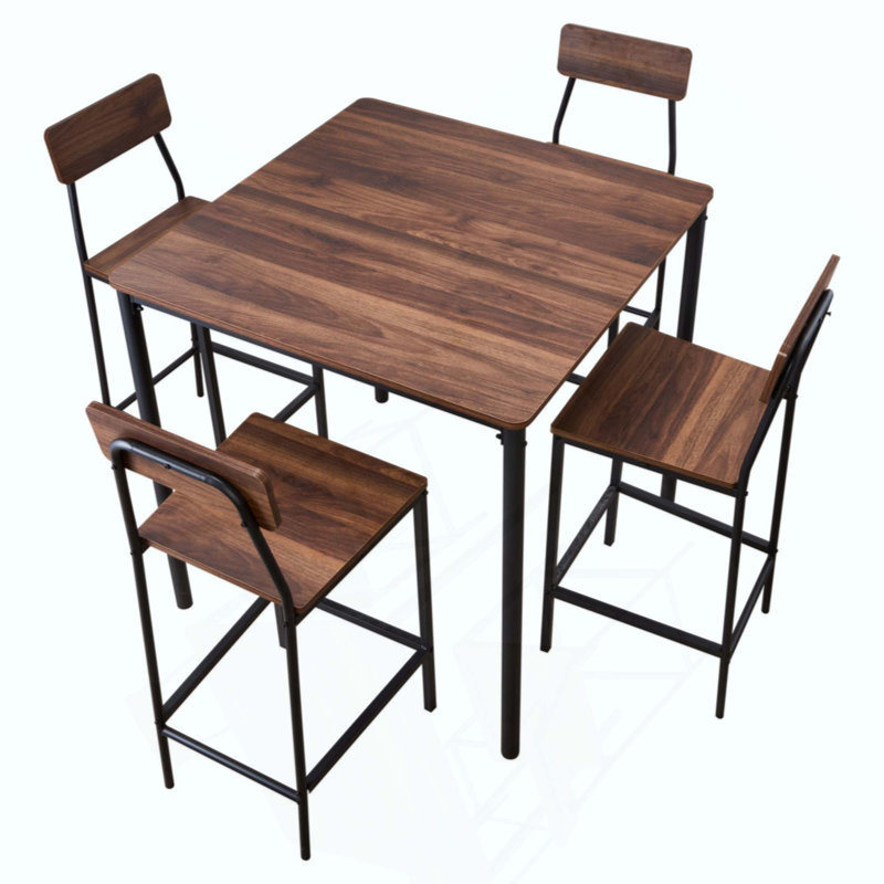 Table de bar, ensemble de tables de bar de 5 pièces 35 po, tables de bar et ensemble de chaises à bords arrondis, table de pub carrée avec quatre tabourets pour le salon, la salle à manger et la cuisine