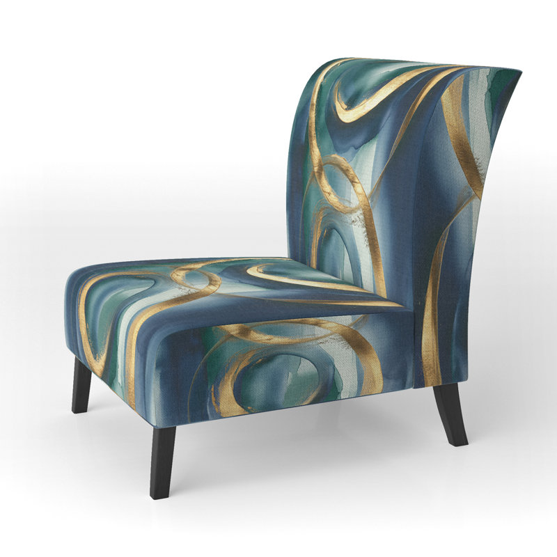 Mettalic II - Upholstered Glam Accent Slipper Chair, Orange/Brown Polyester Blend