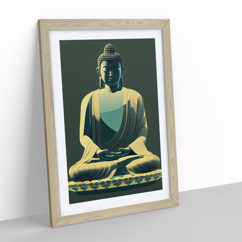 Paradise with Buddha - Framed Print, 34cm H x 25cm W x 2cm D, Oak Framed
