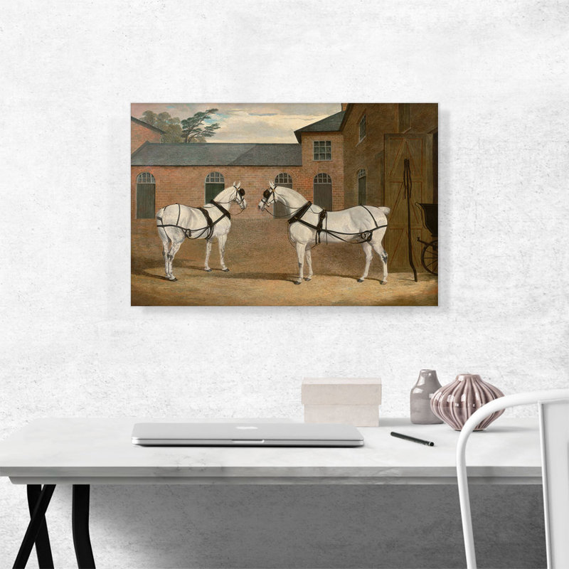 «Gray Carriage Horses in the Coachyard at Putteridge Bury Hertfordshire» par J.F. Herring, reproduction d'art sur toile tendue