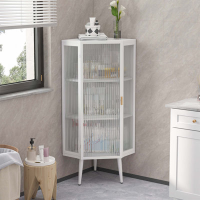 Armoire de coin moderne de 22,25 po avec portes et tablettes en verre trempé pour un rangement polyvalent dans la salle de bain, le salon et la chambre à coucher