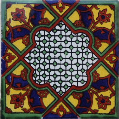 6" x 6" 4pcs TalaMex Azteca Talavera Mexican Tile